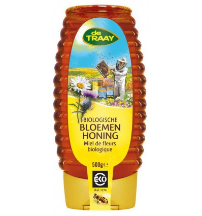 Honing De Traay Bloemen vloeibaar knijpfles biologisch 500 gram kopen