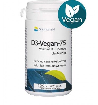 Vegan Vitamine D Springfield D3-Vegan-75 vitamine D3 75 mcg 90 vcaps kopen