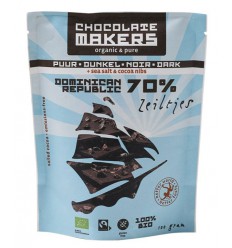 Chocolatemakers Bio chocozeiltjes puur 70% met zeezout en nibs 100 gram