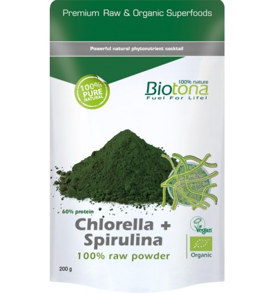 Chlorella Biotona & spirulina raw powder bio 200 gram kopen