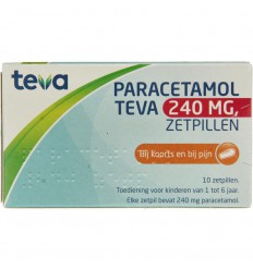 Teva Paracetamol 240 mg 10 zetpillen
