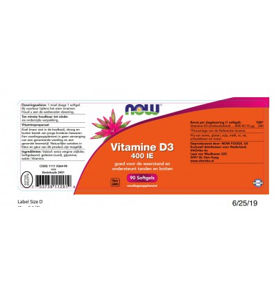 Now Vitamine D 3 10 mcg 90 softgels kopen