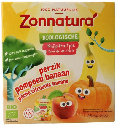 Natuurvoeding Zonnatura Knijpfruit banaan/pompoen/perzik biologisch 4 stuks kopen