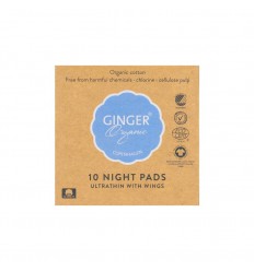 Ginger Organic Maandverband nacht met vleugels 10 stuks
