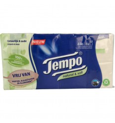 Tempo Natural & soft zakdoekjes 8 x 9 8 stuks