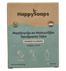 Happysoaps Tandpasta tabs zonder fluoride navulverpakking 62 stuks